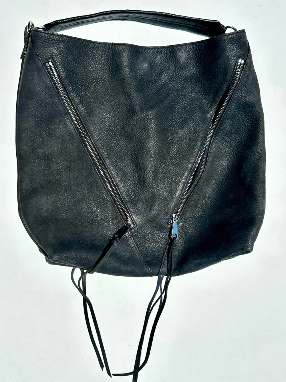 Rebecca Minkoff Moto Hobo Black Leather Bag with Zipper Accents